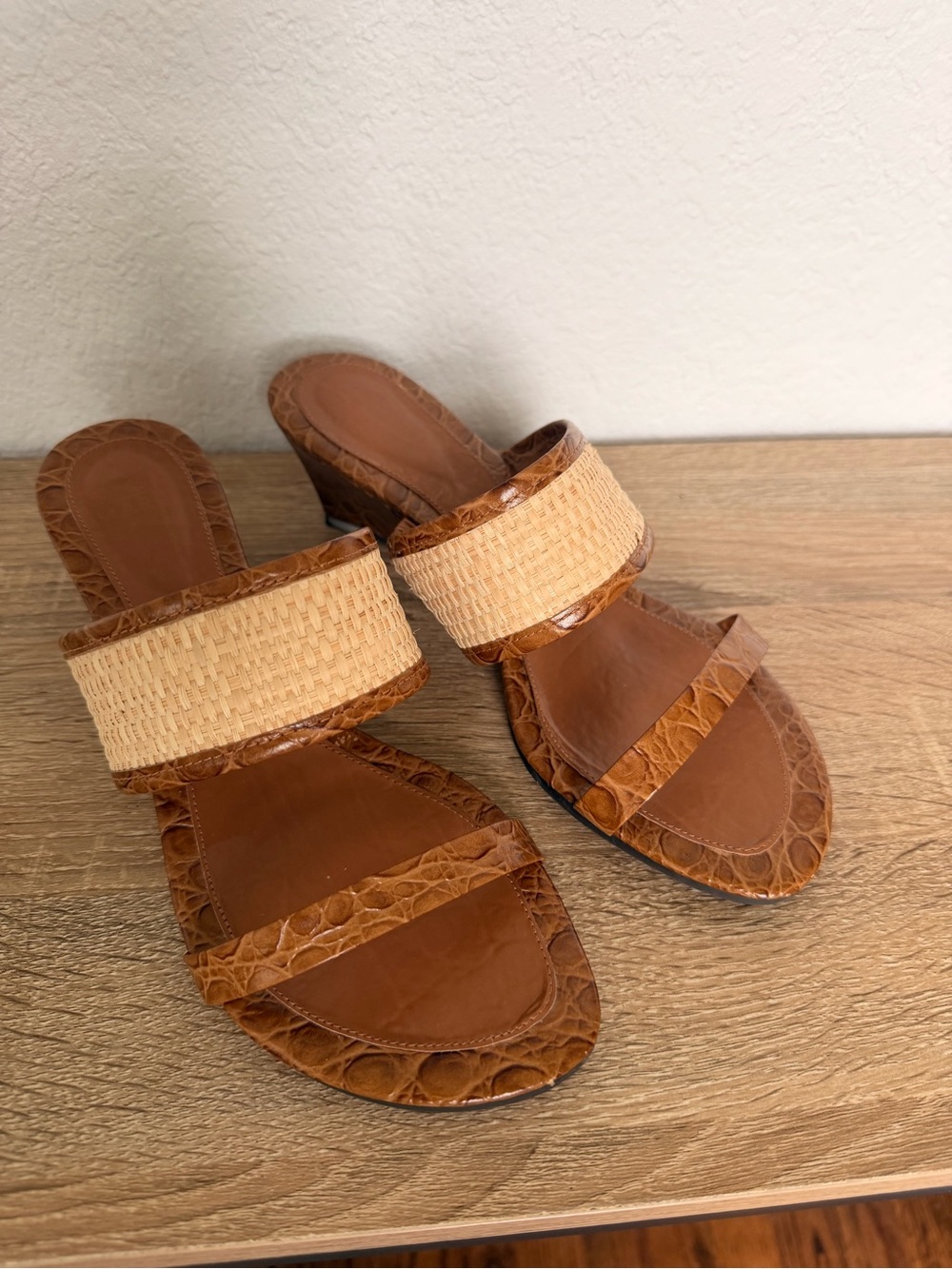 Alex Marie Tan Brown Woven Two-Band Slide Heels
